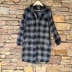EUC Duluth 2X Women’s Folklore Flannel Long Duster Button Up Black/Gray Dress